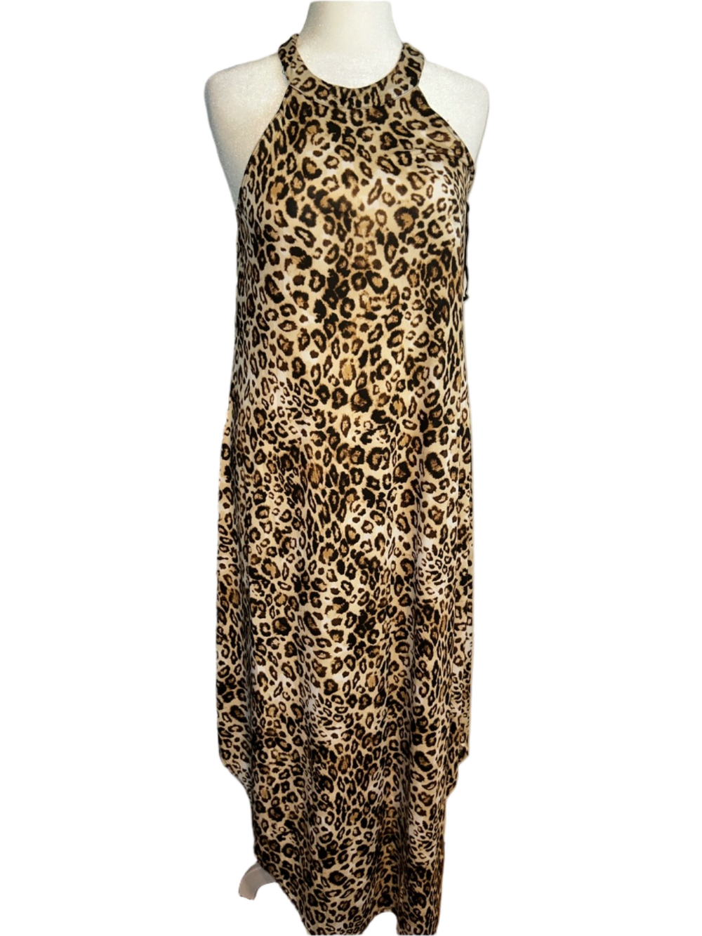 Wrapper Halter Maxi Dress Cheetah Print Sleeveless Hi Low Feminine Party Girl